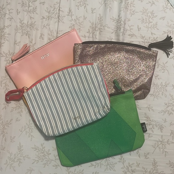 Ipsy Cosmetic Bags Set of Four Green Stripes Pink - Picture 3 of 7